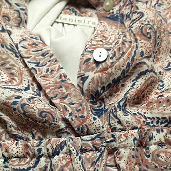 Daniel Rainn Paisley cream blue 3/4 sleeve Tunic Dress size M - Picture 4 of 6